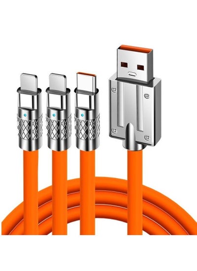 اشتري كابل شحن USB من النوع C 3 في 1 كابل بيانات سيليكون سائل 120 وات كابل بيانات سريع الشحن جريء 6A شحن فائق السرعة في السعودية