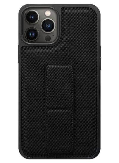 Buy iPhone 12 Pro Max Grip Case Shockproof Anti Drop Cover with Hand Strap Holder Foldable Kickstand Black in UAE