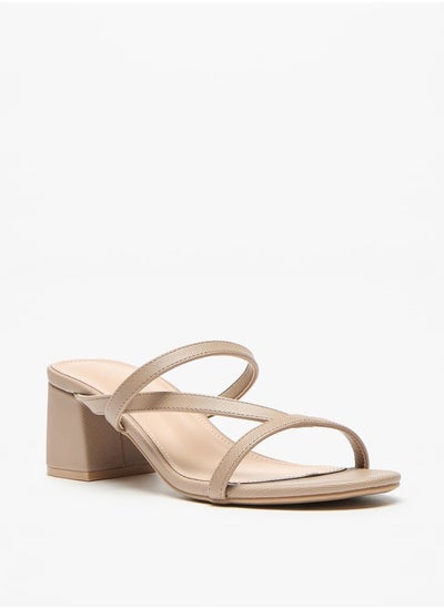 اشتري Solid Slip-On Strap Sandals with Block Heels في الامارات