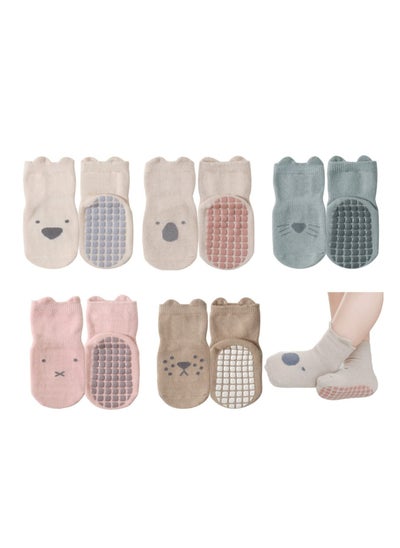 اشتري Kids Socks Cotton, non-skid Ankle Socks 5 Pairs, Animal Cartoon Toddler Kids Anti-Slip Socks, Fit for 1-3 Years Old Kids في الامارات