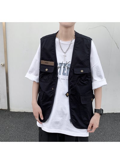 اشتري Mens Summer Thin Work Vest Retro Sports Multi-Pocket SleevelessBlack Black في السعودية