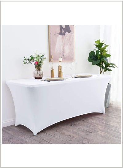 Buy Eco Friendly Cosmopolitan Polyester Spandex Blend Table Cover Non Slip Wrinkle Resistant Stretch Easy Care Cloth With Tailored Leg Pockets For 6 Foot Tables Ideal For Banquets Weddings Showers in UAE