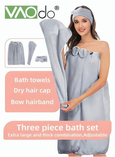 Buy 3 PCS Bath Towel Set Hair Dryer Cap Hair Band and Bath Towel Skin-friendly and Soft High-quality Terry Cotton with High Water Absorption for Woman and Girls Towel Set Grey in Saudi Arabia