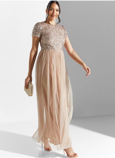 Buy Sequin Detail Plisse Dress in Saudi Arabia