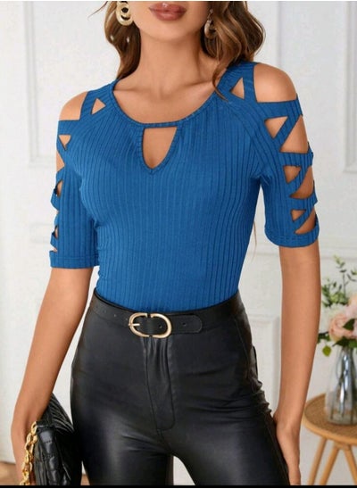 Buy Short Sleeve T-Shirt With Keyhole Neckline Cut-Out in Egypt