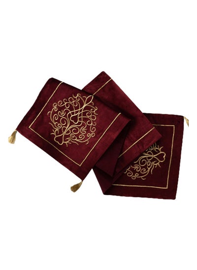 Buy Medallion Velvet Runner, Burgundy & Gold - 40x220 cm in UAE