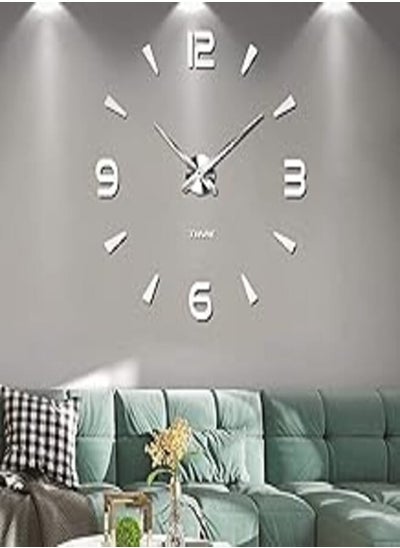 اشتري 3D Acrylic Large Analog Clock Silver decal - Wall Clock في مصر