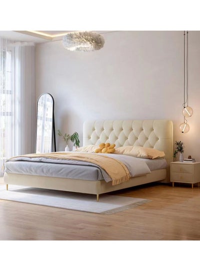 Buy Maple Home Decoration Bed Frame Upholstered Velvet King Queen Size Floating Wood Bed Base Wrapped In Flannel Bedroom Furniture in UAE