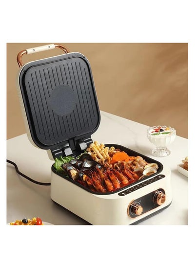 Buy Two-in-One Grill Hot Pot  Multi-Function Electric Baking Tray with Dual Zone Temperature Control ,Ideal for Family Dining, BBQ, and Cooking , Non-Stick Surface in UAE