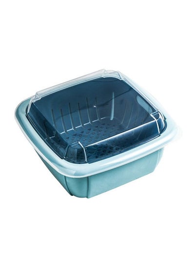 Buy Kitchen Multi-function Double-Layer Drain Basket, Fruit And Vegetable Fresh Storage Light Blue in UAE