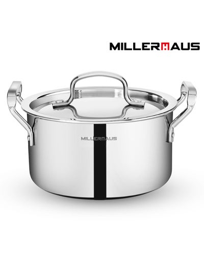 Buy Millerhaus 30 Cm Triply Casserole With S/S Lid, Non-Reactive Cooking Surface Safe Cooking Pot | Stainless steel body with Cover in UAE