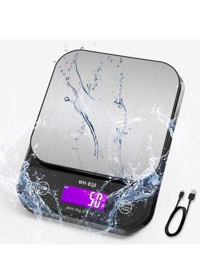 اشتري IPX7 Waterproof Food Digital Scale, 11lb/0.01oz High Precision,USB Rechargeable Food Kitchen Scale, Suitable for Cooking, Baking, Weight Loss في السعودية