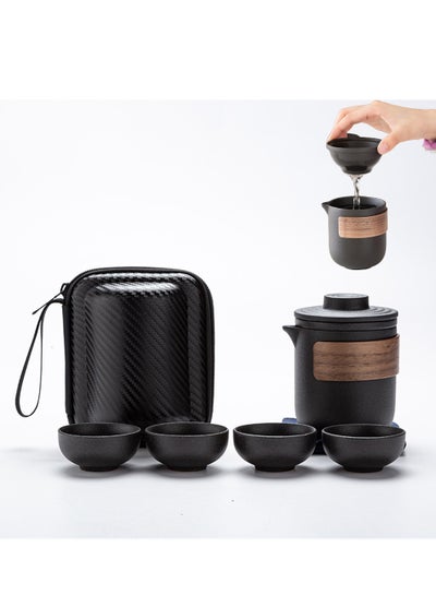Buy Tea Set, Chinese Tea Set, Kung Fu Teapot Set, Ceramic Portable Travel Tea Set with 1 Teapot and 4 Cups Used for Tea Coffee, Suitable for Home, Outdoor, Office, As A Gift for Women in UAE