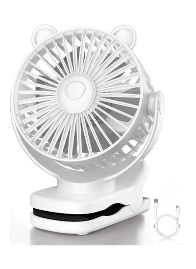 Buy Portable Clip on Fan, Small Desk Fan Battery Operated, 360° Rotation, Bear Design, 3 Speed, Mini Table Fan USB Rechargeable, For Home Office Outdoor Travel (White) in Saudi Arabia