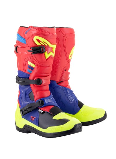 اشتري Alpinestars Tech 3 Boots Bright Red/Dark Blue/Yellow Fluo في الامارات