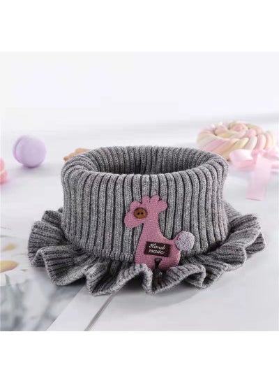 اشتري New Autumn and Winter Childrens Scarf Cartoon Knitted Scarf Warm Windproof Babys Shawl Fake Collar Fashionable CollarGrey Grey في السعودية