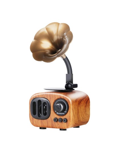 Buy Retro Gramophone Speaker B7 Trumpet Style Stereo Subwoofer Music player Box Wooden phonograph Speakers Support AUX FM TF in UAE