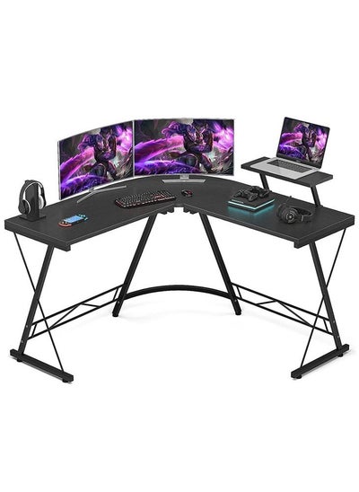 Buy L Shaped Home Office Computer Corner Table 130cm Gaming Desk with Shelf in Saudi Arabia