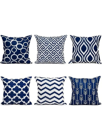 Buy of 6 Throw Pillow Covers for Couch, ELECDON Modern Decorative Geometric Patterns, Pillow Case Cushion Case for Room Bedroom Room Sofa Chair Car, 18 x 18 inch (Dark Blue) in UAE