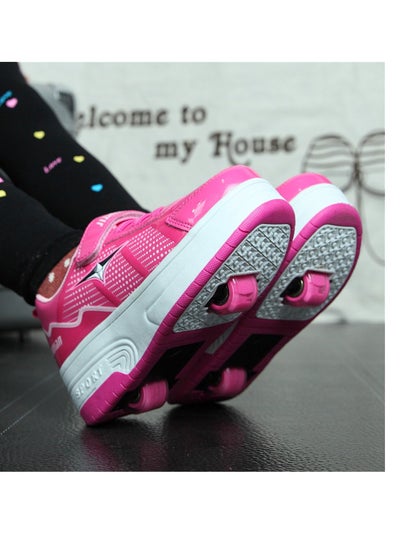 اشتري Single Round Walking Shoes LED Lights Shoes Light Up Boys And Girls Children Roller Skates USB Charge Pink في السعودية