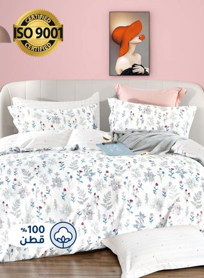 Buy Cotton Floral Comforter Sets, Fits 120 x 200 cm Single Size Bed, 5 Pcs, 100% Cotton 200 Thread Count, With Removable Filling, Veronica Series in Saudi Arabia