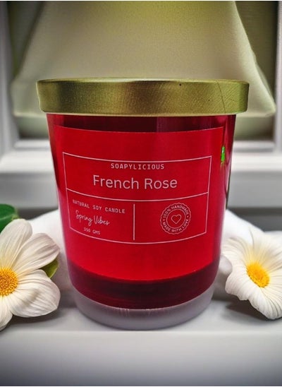 Buy Soy Wax Candle – French Rose Aroma, 220g in Premium Gift-Ready Box | Handmade, Natural, Vegan for Home & Office in UAE