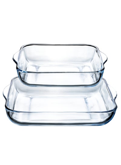 Buy LIFE SMILE Borosilicate Glass Oven Baking Dishes Set of 2 - Square Shape Baking Tray Dishwasher Safe, Fridge & Freezer Safe, Microwave Safe (Design 1) in UAE