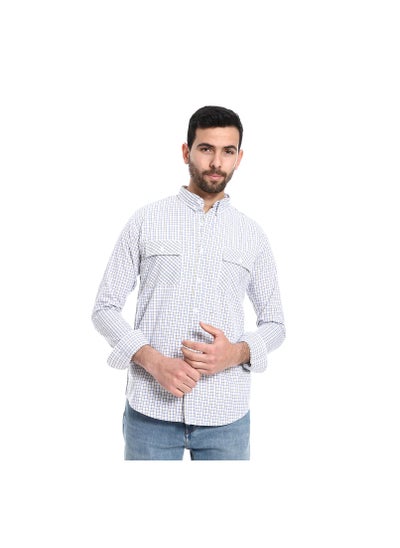 Buy Buttons Down Closure Dupplin Pattern Shirt - White, Blue & Yellow in Egypt