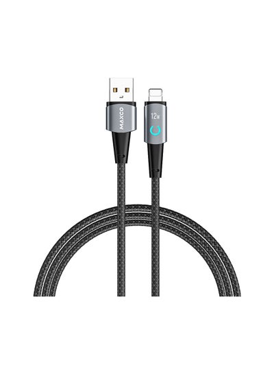 Buy Maxco MS07L Braided Cable 2.4A USB to Lightning with Light Display 120CM - Black Gray in Egypt