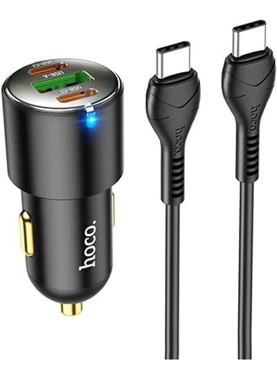 Buy HOCO NZ6, Car charger 3-port C1: 25W, C2: 20W, USB-A: 18W, Total (PD45W / 5V/3A) With Cable Type-C To Type-C 1M, support fast charging Protocols For Samsung Xiaomi Oppo Huawei - Black in Egypt