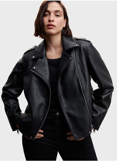 Buy Zip Detail Pu Jacket in Saudi Arabia