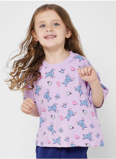 Buy Girls Lilo & Stitch All Over Printed Boxy T-Shirt in UAE