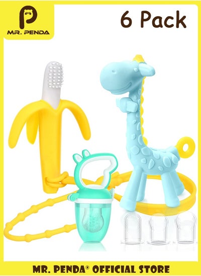 Buy 6 Pack Giraffe Baby Teething Toys and Natural Organic Food Feeder,  Pacifier Banana Baby Teether, Chew Toys Fresh Fruit Feeding 2 Teethers and 1 Feeder with 3 Silicone Sacs (Blue Yellow) in Saudi Arabia