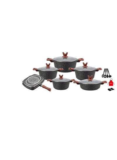 Buy 19-Piece Non Stick Granite Cookware Set 20/24/28/32Cm Casserole, 28Cm Shallow Casserole-32cm double fry pan- Pfoa Free in UAE