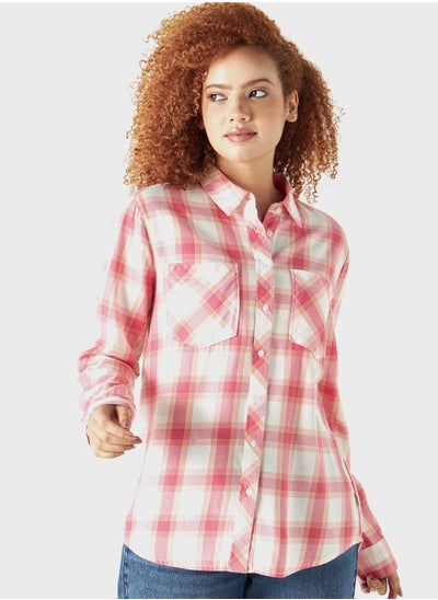 Buy Checked Button Down Denim Shirt in UAE