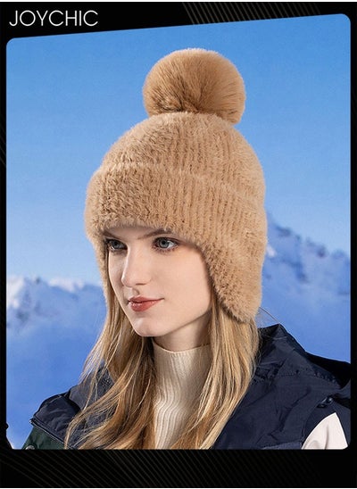 Buy Korean Version Autumn and Winter Versatile Beanie Hat Ear Protection Knit Hat for Women Brown in Saudi Arabia