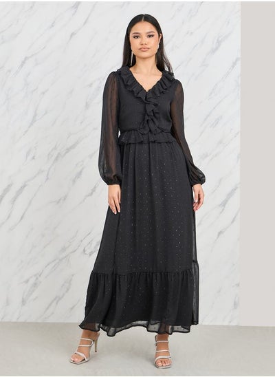 Buy Ruffle Detail Lurex Dobby Tiered Maxi Dress in Saudi Arabia