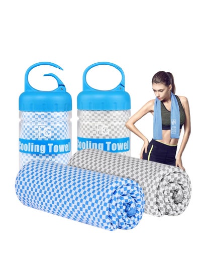 اشتري Cooling Towel Set - 2 Pack Instant Cooling Towels for Neck and Face, Soft Breathable Ice Towels for Yoga, Sports, Gym, Camping & More Activities (Blue & Grey, 40"x12") في الامارات