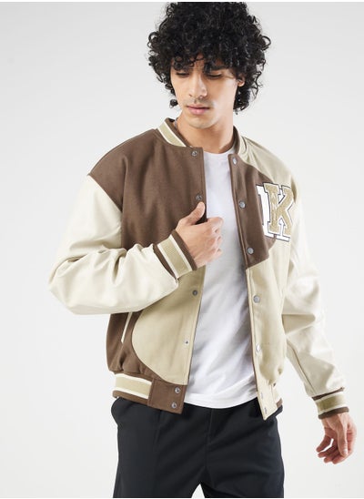 Buy Retro Patch Wavy Block College Jacket in UAE