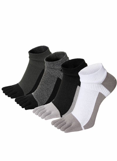 اشتري Men's Toe Socks Crew Cotton Five Fingers Socks Low Cut Running Athletic Socks 4 Pairs Size 7-11 في الامارات