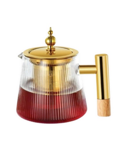 Buy 550ml Glass Tea Pot with SUS 304 Filter Screen and Stainless Steel Hat, DLC-36297 – Transparent & Gold in UAE