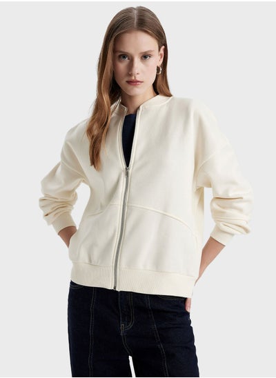 Buy Oversize Fit Bomber Collar Thick Sweatshirt Fabric in Saudi Arabia