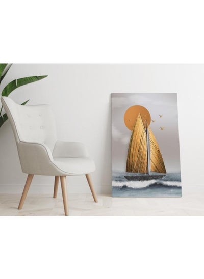 Buy Abstract golden sailboat with waves Printed canvas wall art 60x40 in Egypt