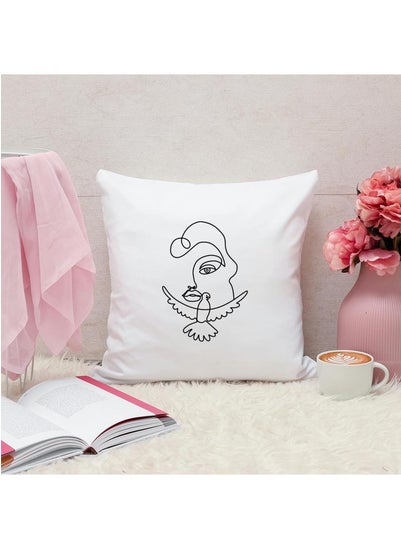 Buy Lady Face with A Flying Bird Print Personalized Pillow, 40x40cm Decorative Throw Pillow by Spoil Your Wall in UAE