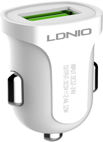 اشتري LDNIO DL-C17 Fast Car Charger 12W With USB Port , Auto-ID USB , Smart Charger , Safety Quick and TYPE-C Cable - White في مصر