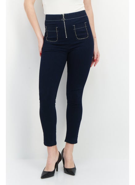 Buy Women Regular Fit Plain Stretchable Denim, Navy Blue in UAE