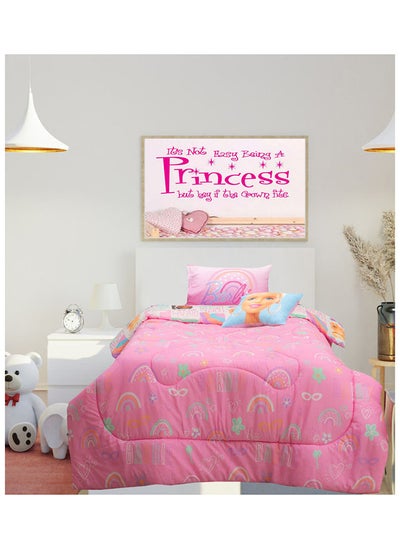 اشتري 3-Piece Kidz Klub Barbie Doll Pink Comforter Twin Set Fabric 160TC Cotton Digital Print Panel 1xComforter 160x230 cm, 1xPillow Case 50x75 cm, 1xCushion Cover 40x40 cm في الامارات