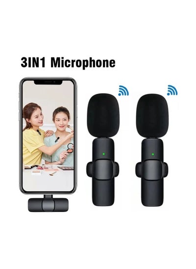 Buy Wireless Collar Microphone Dual Lapel Lavalier Mic for Noise Reduction Vlogging Interview Live Streaming YouTube Video Broadcast With 2 Mic Receiver for iPhone and Android in UAE