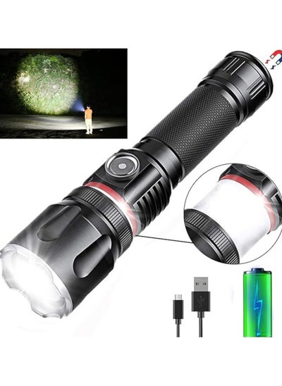 Buy LED Rechargeable Flashlight, Portable Ultra Brightest LED Flash Lights, Magnetic Flashlight with 360°COB Light, Zoomable, Waterproof, 4 Modes Lights for Camping Emergencies Walking Hiking(1pack) in Egypt