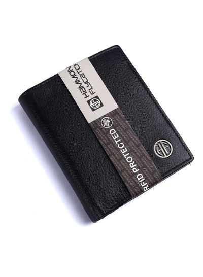 اشتري محافظ جلدية للرجال - محفظة نقود ثنائية الطي محمية بتقنية RFID مع إجمالي 10 فتحات/جيوب - هدية للرجال - أسود في الامارات